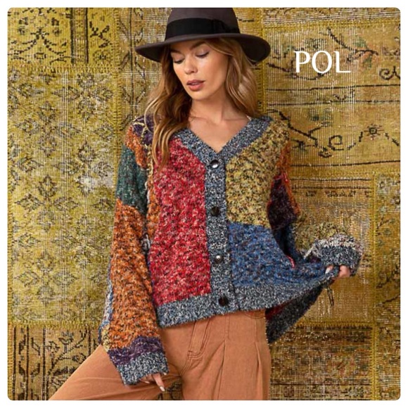 POL Sweaters - $48 start 11 LAST ONE ❤️POL contrast stitch pattern cardigan